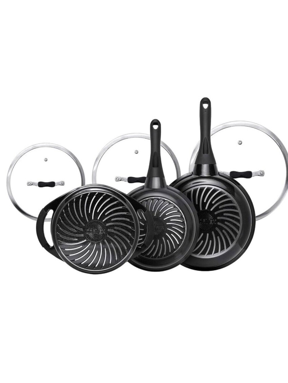 CorVex 6 Piece Ceramic Nonstick Cookware Set Pots & Pans Glass Lids Black NEW